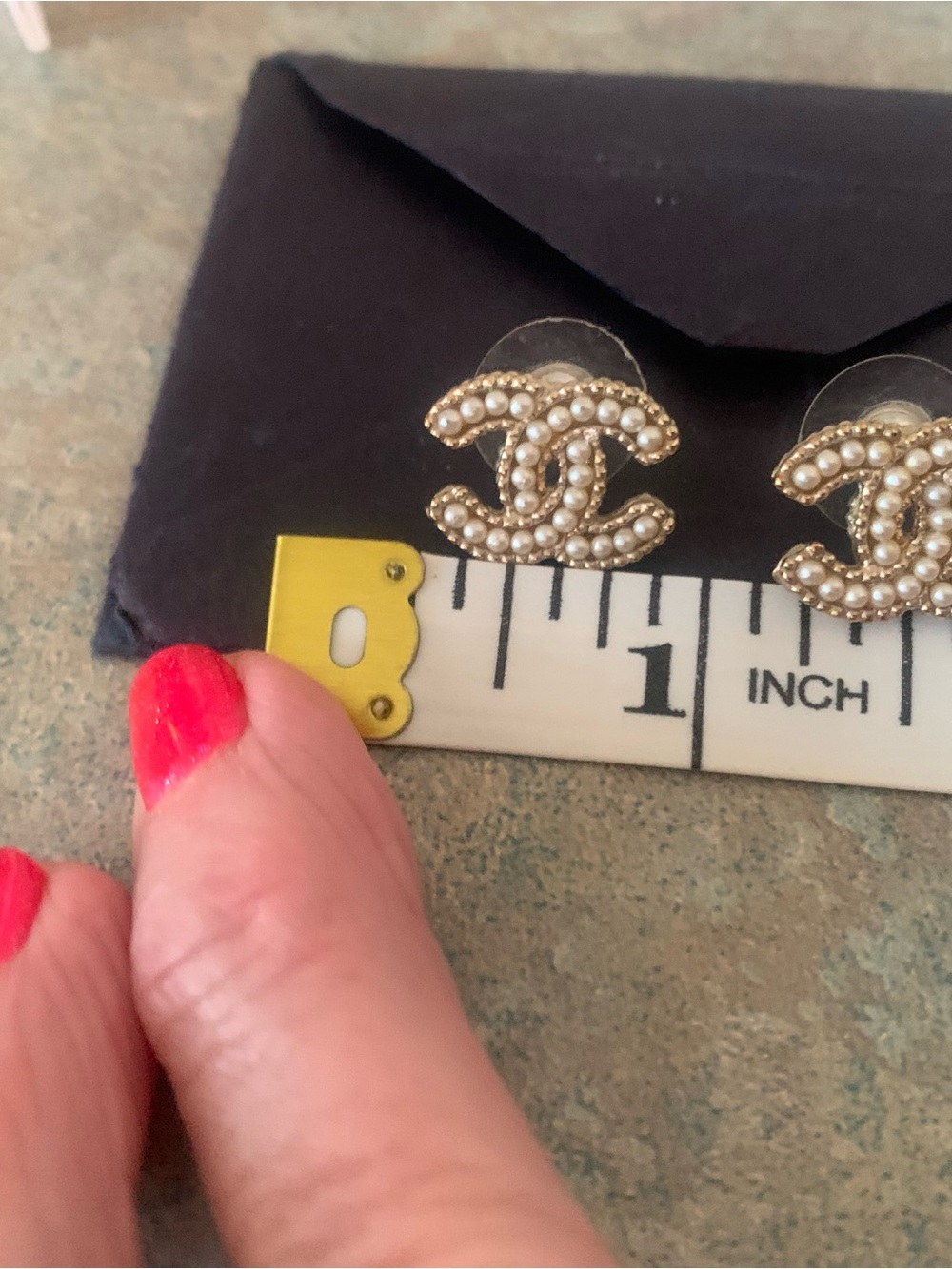 CHANEL Gold-Tone CC Logo Pearl-Trim Stud Earrings - Picture 5 of 7